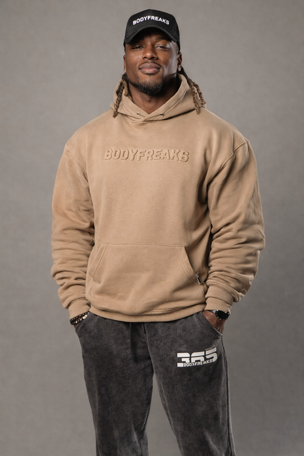 Embossed Athl Club Essential Hoodie - BEIGE