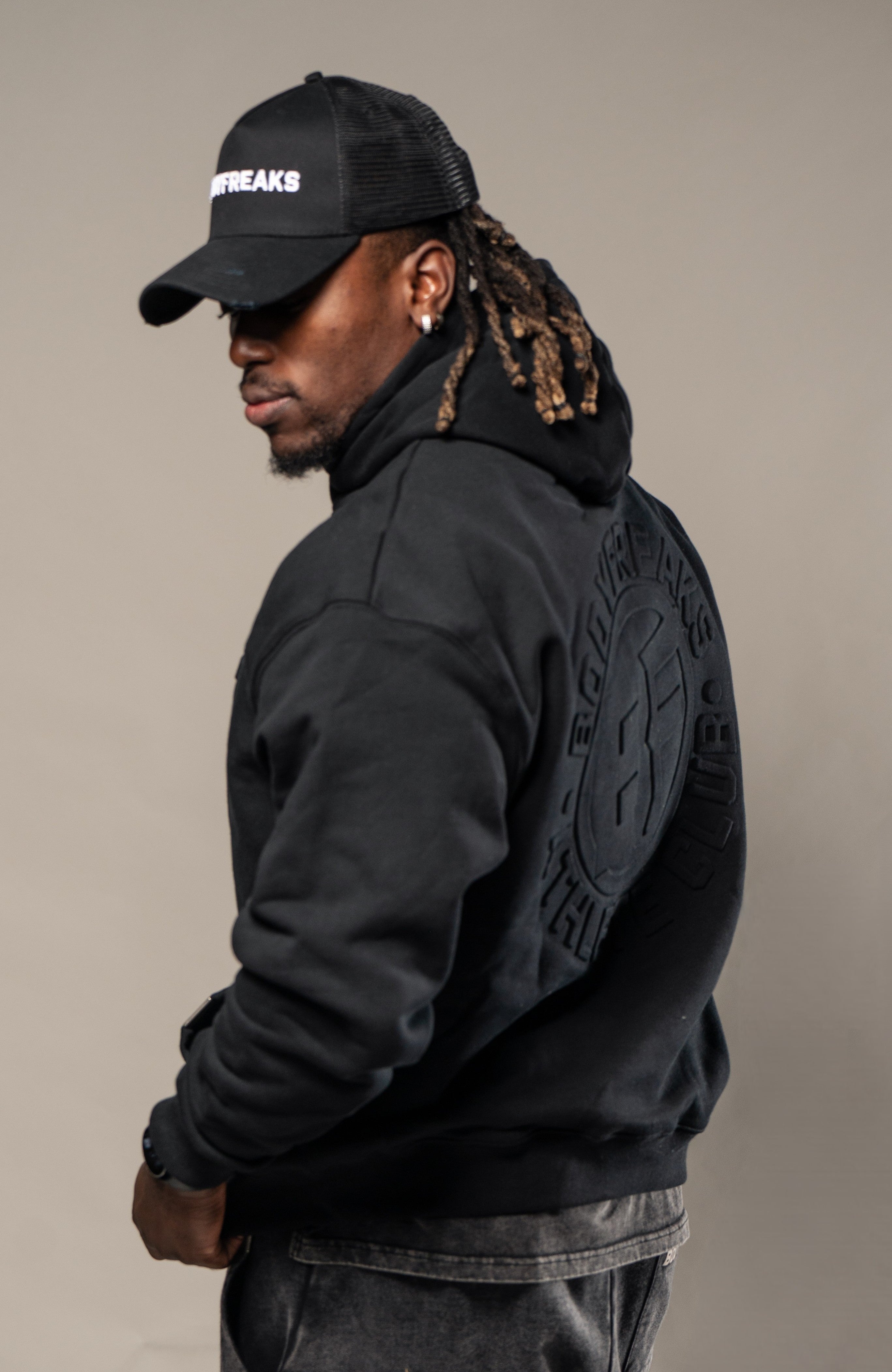 Embossed Athl Club Essential Hoodie - JET BLACK