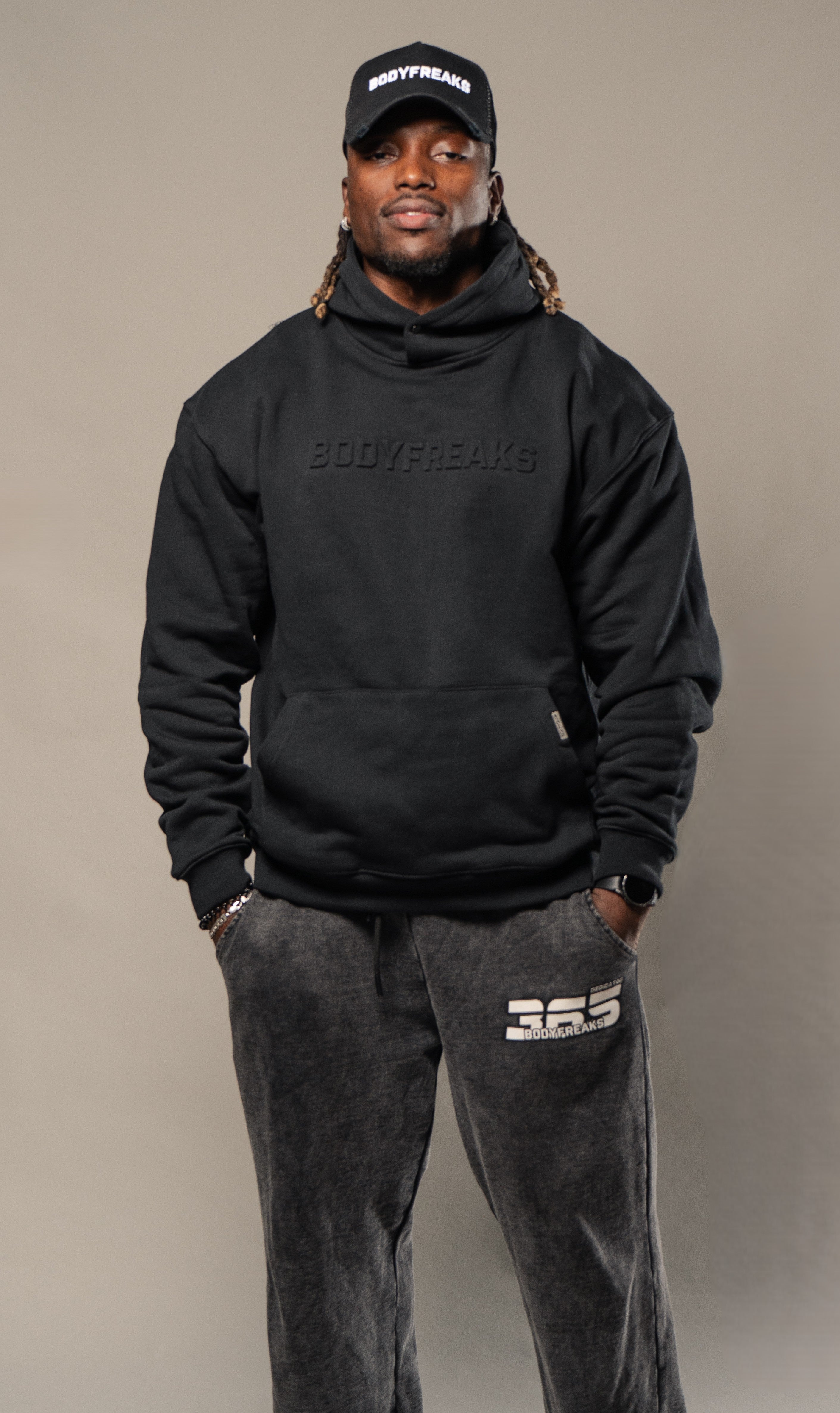 Embossed Athl Club Essential Hoodie - JET BLACK