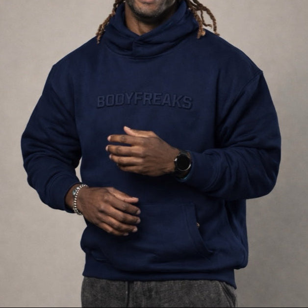 Embossed Athl Club Essential Hoodie - Navy Blue