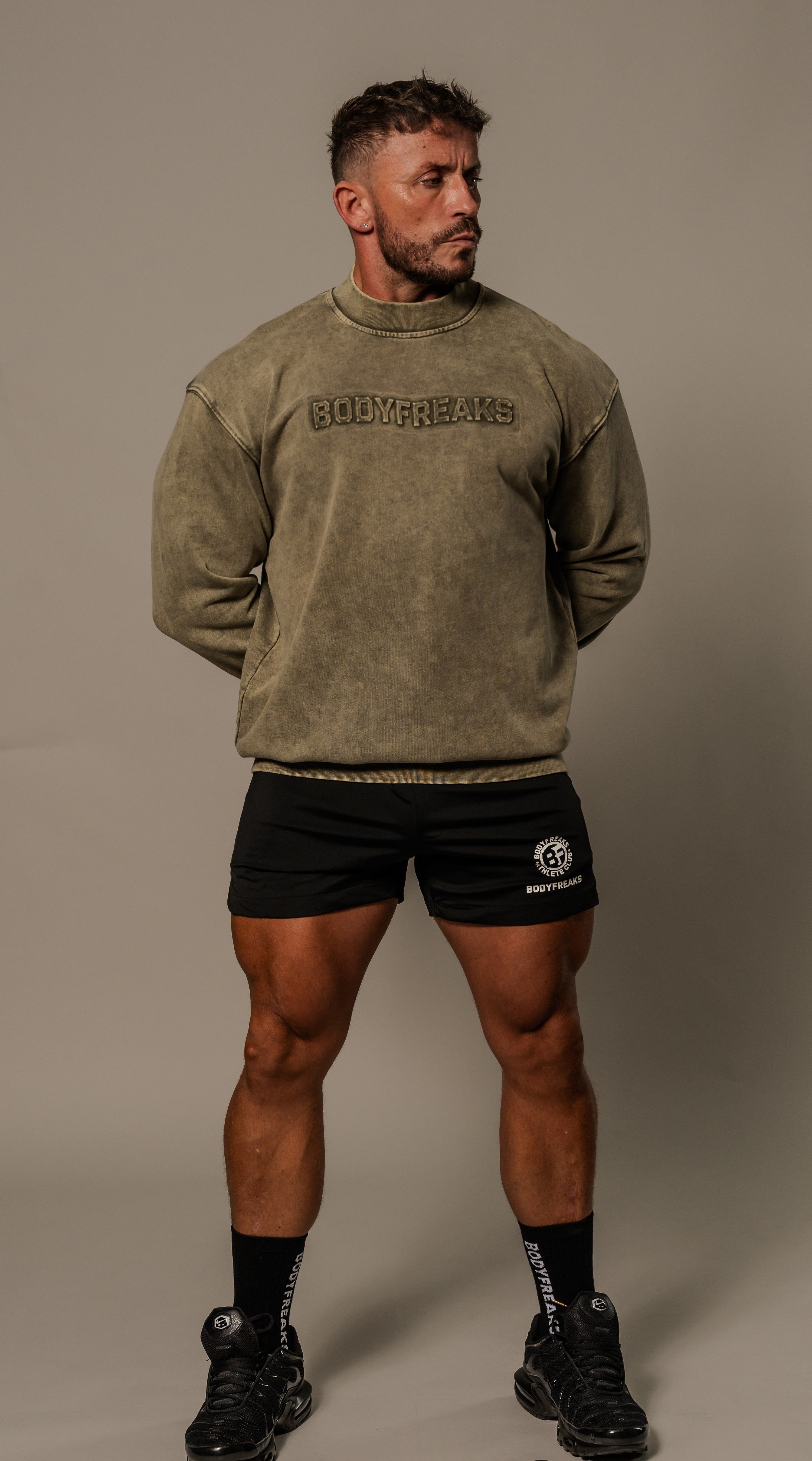 BF Athlete Club Embossed Sweater - Stonewash Khaki Green [bulk-run-1:BF Athlete Club Embossed Sweater - Stonewash Khaki Green Shortlist]