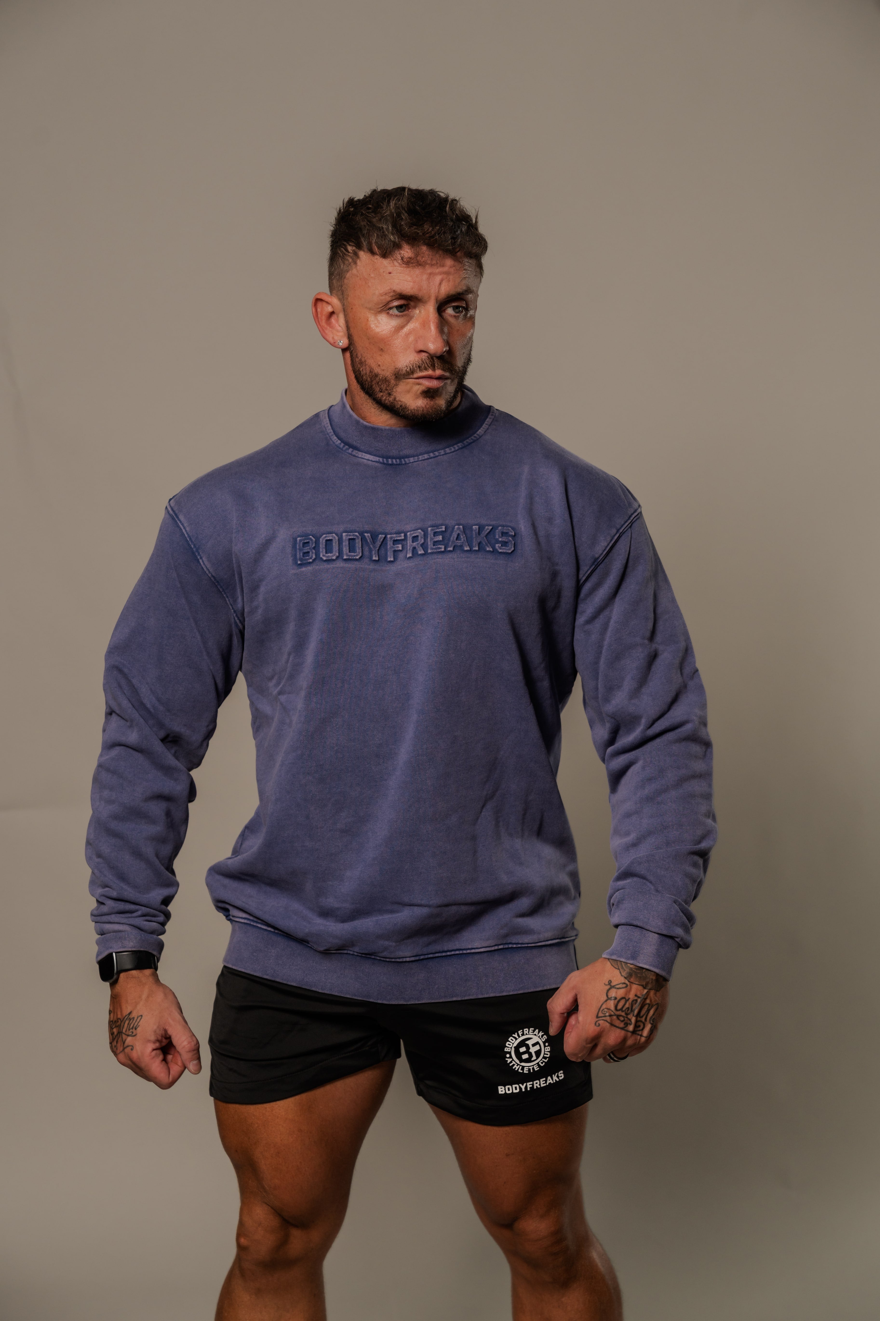 BF Athlete Club Embossed Sweater - Stonewash Violet Blue [bulk-run-1:BF Athlete Club Embossed Sweater - Stonewash Violet Blue Shortlist]