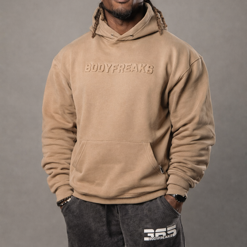 Embossed Athl Club Essential Hoodie - BEIGE