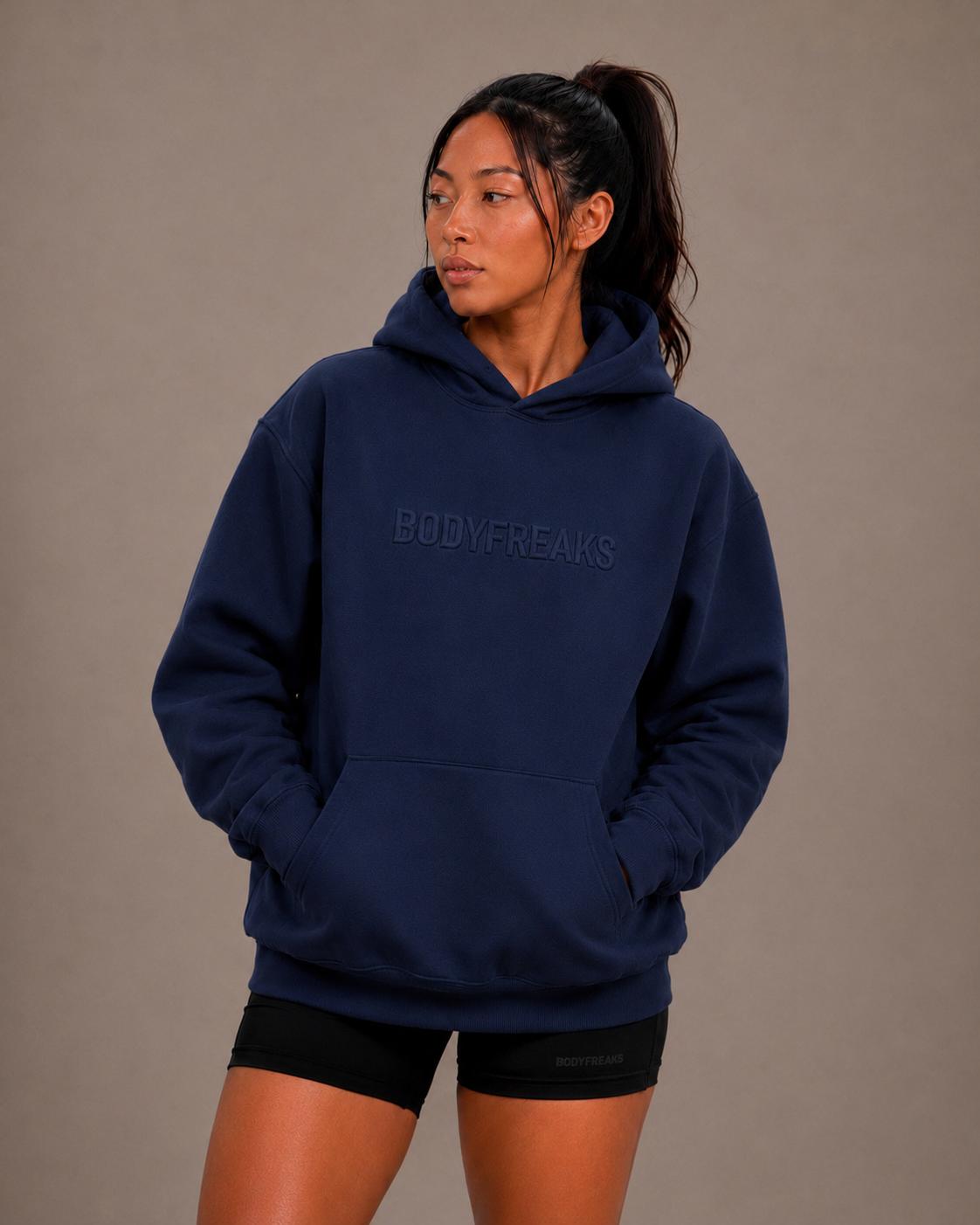 Embossed Athl Club Essential Unisex Hoodie - NAVY BLUE